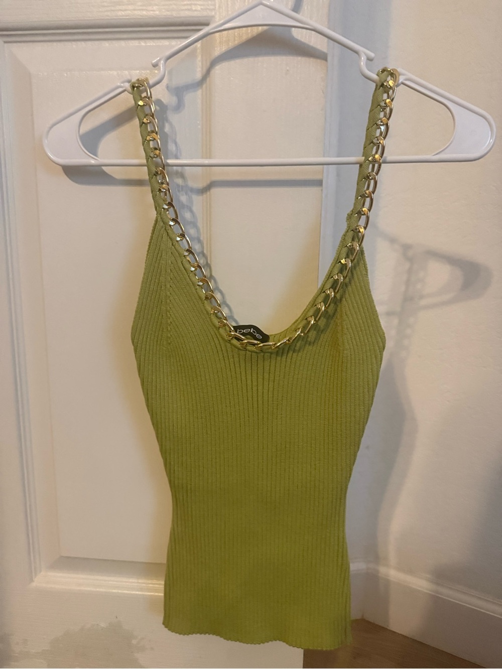 bebe Lime Green Ribbed Tank with Gold Chain Straps